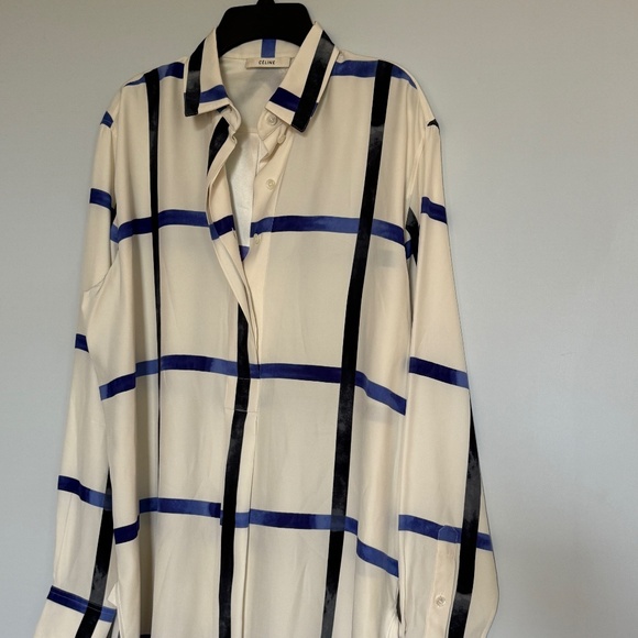 Celine "Phoebe Philo" 100% Silk Blue & White Blouse Pre Fall 2014 Size 38 - Picture 1 of 7